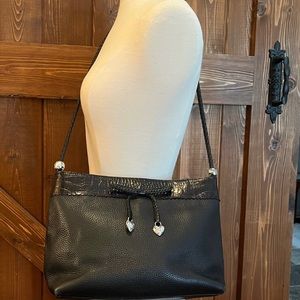 Brighton Women's Leather Shoulder Bag Purse Messenger Black With Heart Charms